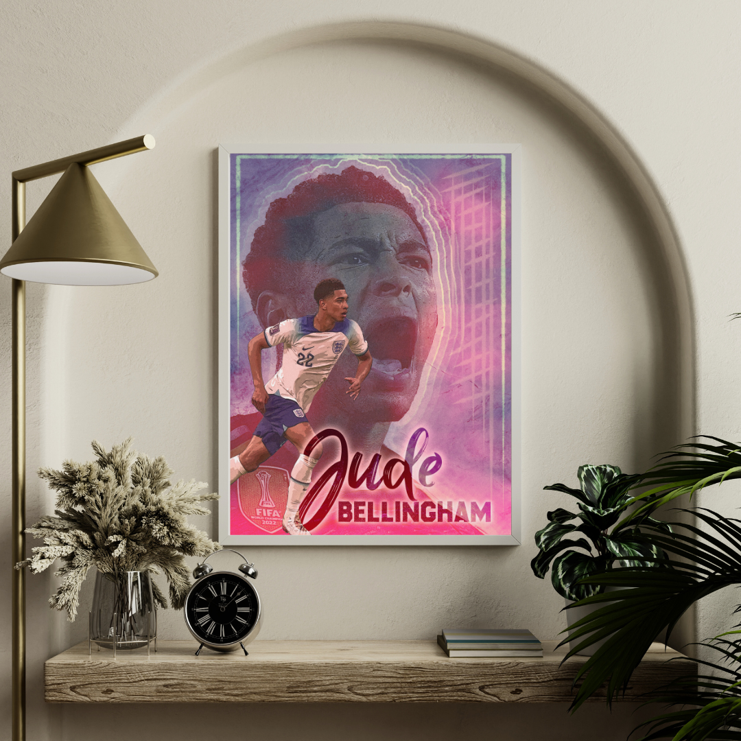 Jude Bellingham Football White Framed Poster