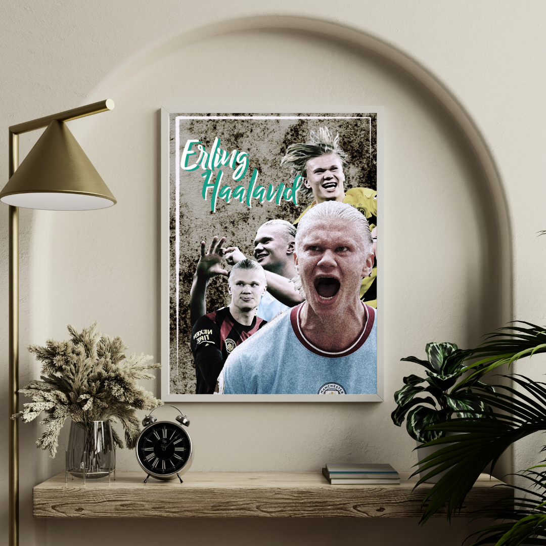 Erling Haaland Football White Framed Poster