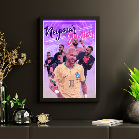 Neymar Jr Football Black Framed Poster