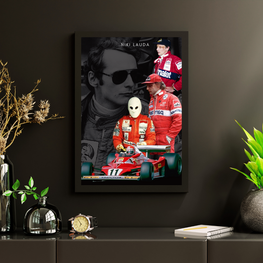 Niki Lauda Formula 1 Black Framed Poster
