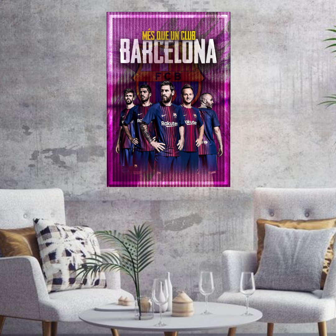 Barcelona Football Poster Gerard Pique, Lionel Messi, Sergio Aguero, Xavi