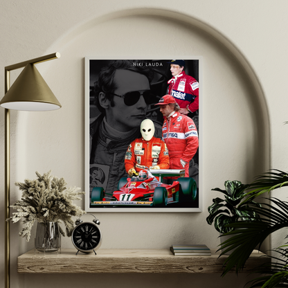 Niki Lauda Formula 1 White Framed Poster